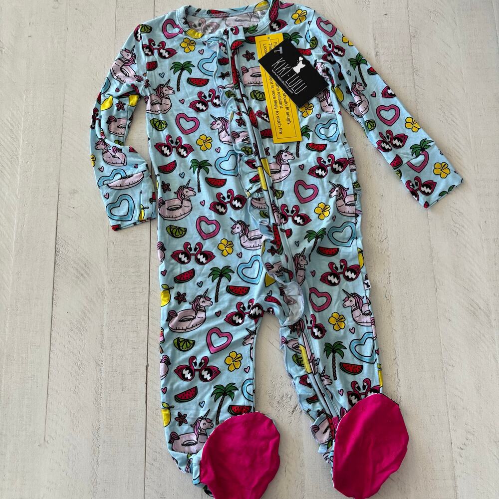 NWT Kiki + Lulu Pool Party Bamboo Sleeper Size 2T Summer Fun Flamingo Unicorn